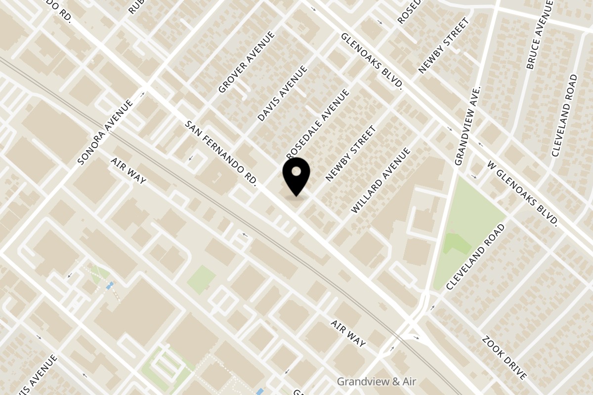 Map showing the location of Happy Brain Bakeshop on 6222 San Fernando Rd #123 in Glendale